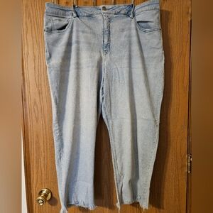 Ava & Viv Light Wash Straight Leg High Rise Frayed Hem 22W